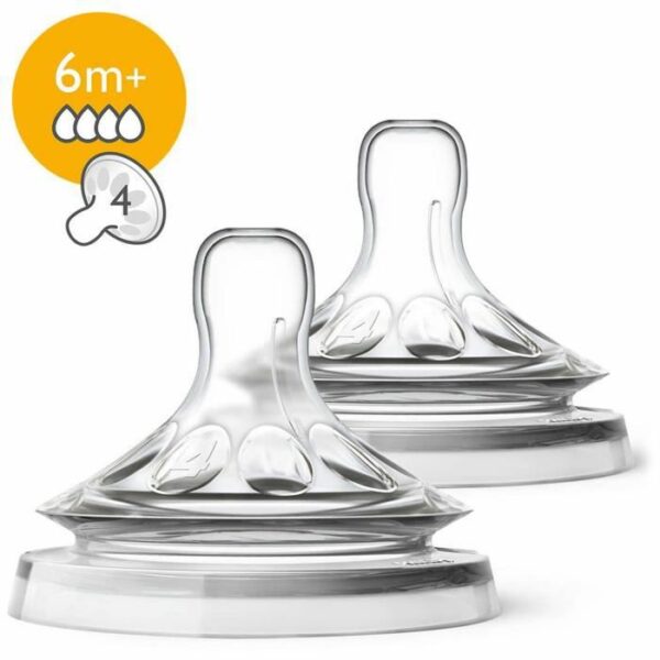 PHILIPS AVENT NATURAL LOT DE 2 TÉTINES NATURAL 2.0 DÉBIT RAPIDE 4 TROUS 6M+ 2