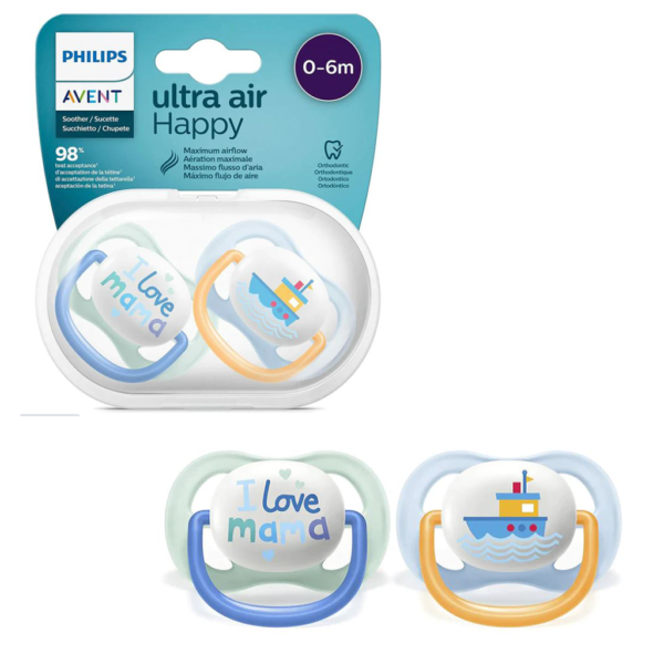 Philips Avent Ultra Air Silicone Pacifier Sucette 0-6m Maman / Bateau (2 Pieces) 1