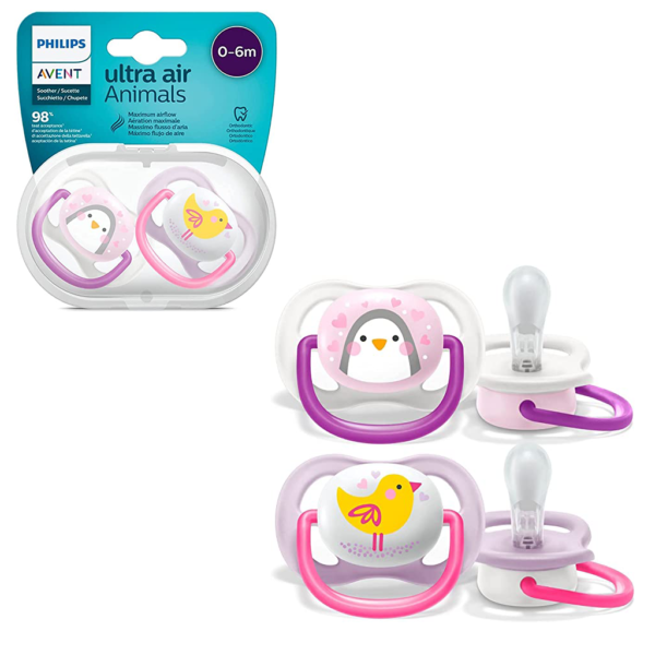 Philips Avent Ultra Air Silicone Sucette 0-6m Fille Animals pacifier (2 Pieces) 1