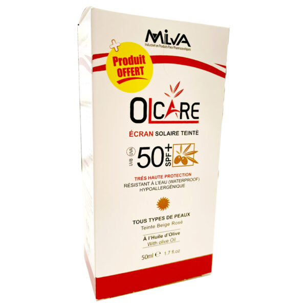 Milva Olcare Ecran Solaire Teinté Beige rosée SPF 50+ + Lait démaquillante 100 ml offert