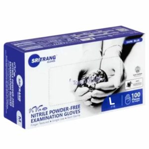 Gants d'examen Sri Trang en nitrile sans poudre bleu foncé, paquet de 100 Taille L