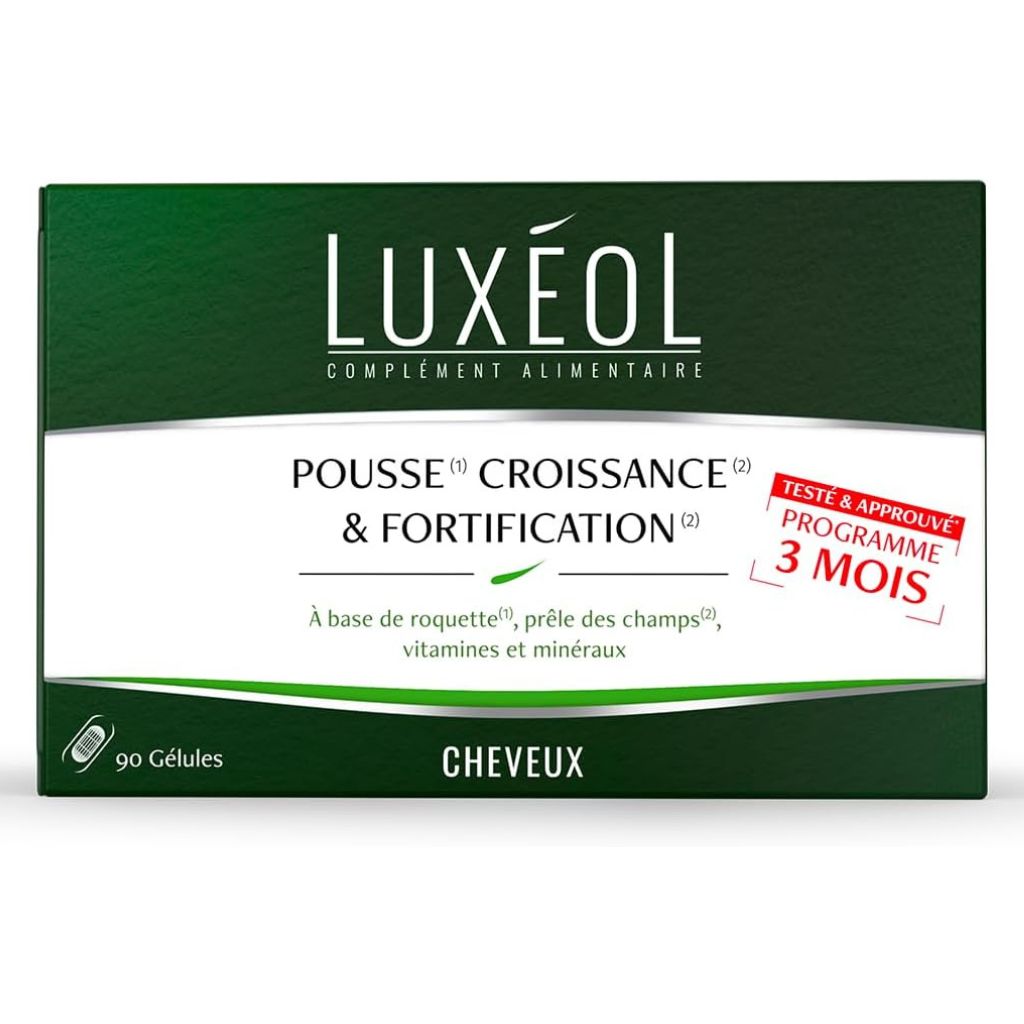 Luxéol Pousse Croissance & Fortification 3 mois, Favorise la Pousse des Cheveux, Complément Alimentaire, 90 Gélules 1 Luxéol Pousse Croissance & Fortification 3 mois, Favorise la Pousse des Cheveux, Complément Alimentaire, 90 Gélules