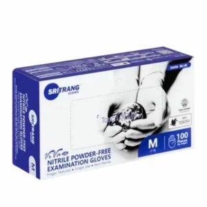 Gants d'examen Sri Trang en nitrile sans poudre bleu foncé, paquet de 100 Taille M