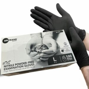 Gants d’examen Sri Trang en nitrile sans poudre Noir, paquet de 100 Taille L