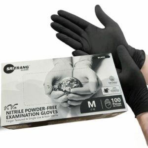 Gants d’examen Sri Trang en nitrile sans poudre Noir, paquet de 100 Taille M