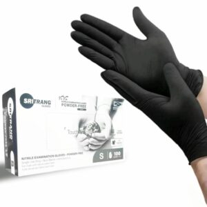 Gants d’examen Sri Trang en nitrile sans poudre Noir, paquet de 100 Taille S