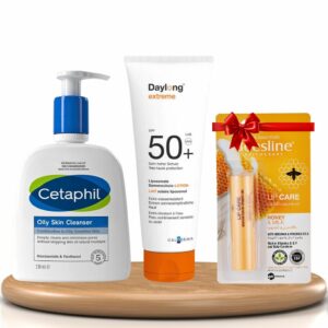 PACK : Nettoyant pour peaux grasses Cetaphil 236 ml , Daylong Extrême SPF 50+ 100ml - Crème Solaire Haute Protection Visage Corps, Beesline Baume A Lèvre Miel Lait