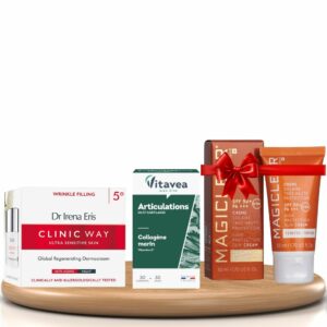 PACK : Clinic Way 5 Crème Anti-Rides Nuit , Vitavea Articulations – Collagène Marin Vitamine C , Magiclear Crème Solaire SPF 50+ Teinté 50ML GRATUIT