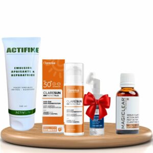 PACK : Actifine Emulsion Apaisante Réparatrice 180ml , Pack Clarenia Claresun Ecran Anti Age Anti Pigmentation Spf50+ 50ml + Mousse 50 Ml Offerte , Magiclear Sérum Clarifiant Action Rapide 30ML