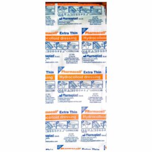 Pharmacoll Pansement hydrocolloïde anti-humidité, anti-allergique, anti-infectieux et anti-adhérent, permettant la douche post-opératoire. Transparent, stérile (5 x 25).