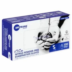 Gants d'examen Sri Trang en nitrile sans poudre bleu foncé, paquet de 100 Taille S